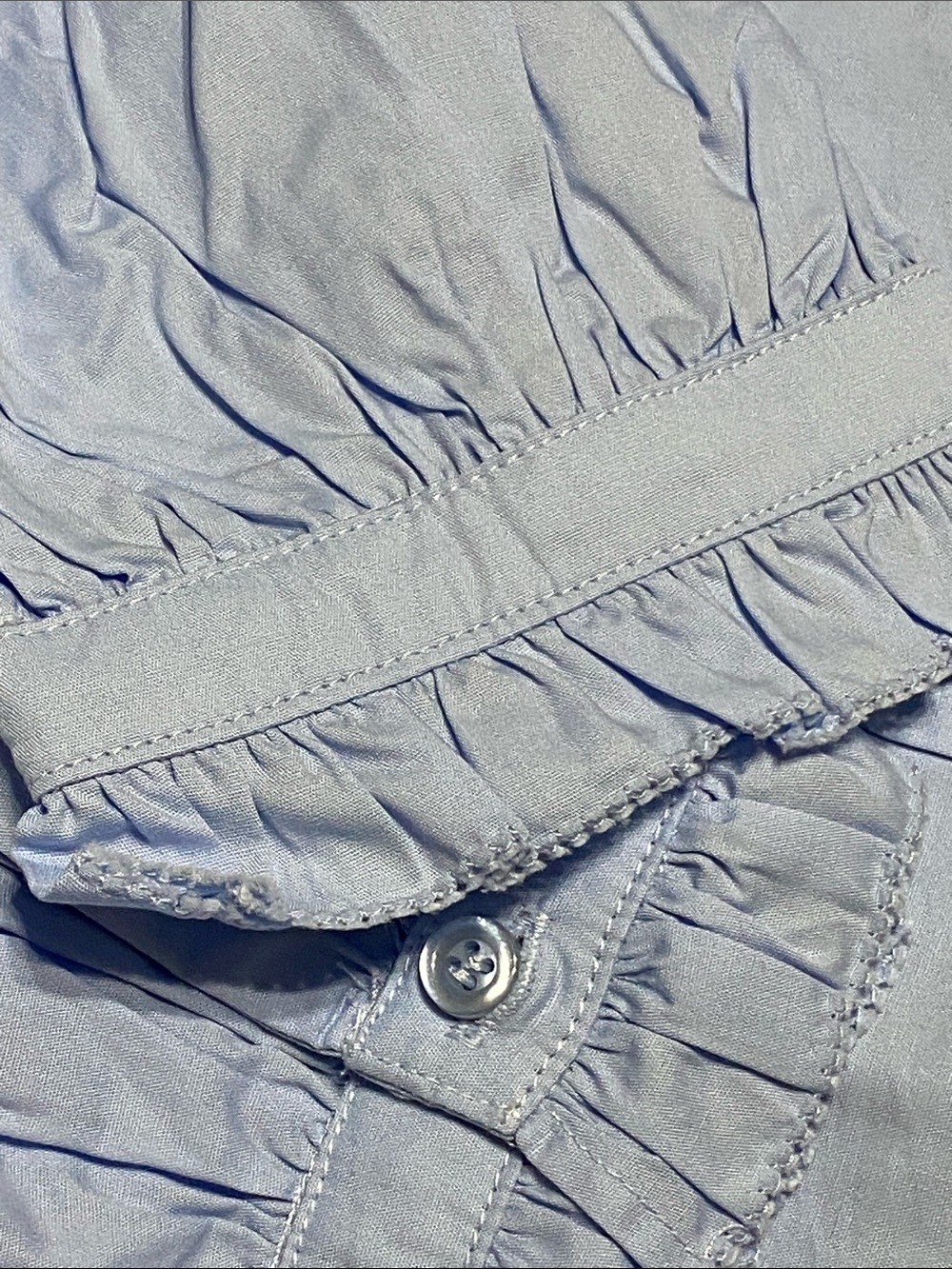JODIFL Ruffled Peter Pan Collar Full button down! Color:Chambray/ Light Blue - Picture 9 of 10